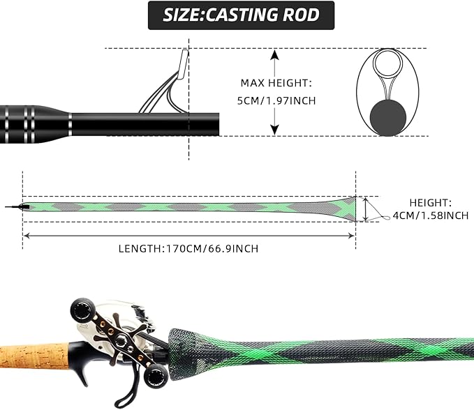 SF 釣り竿ソックス 釣り竿スリーブ ロッドカバー 編組メッシュロッドプロテクター ポールグローブ スピニングロッド、キャスティングロッド、マスキーロッド、アイスロッド、フライロッド、スペイロッド用 釣り具
