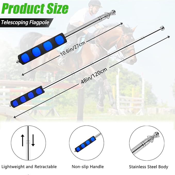 4 Pcs Horse Training Flag Horse Training Equipment with 48" Telescopic Handheld Flagpoles, Portable Equestrian Nylon Training Flag for Horse Lunging Training