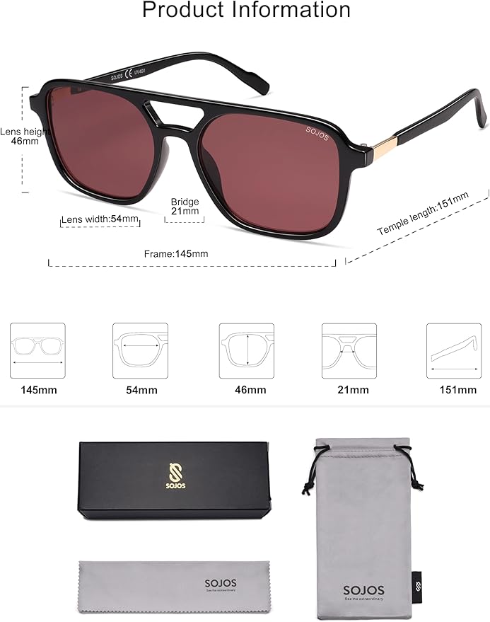 SOJOS Retro Aviator Sunglasses for Women Men,Trendy Rectangle Womens Mens Shades Sun Glasses SJ2202
