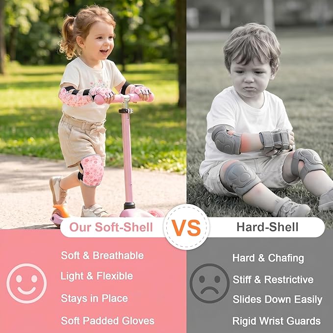 Soft Toddler Knee Pads and Elbow Pads Set with Bike Gloves, Non-Slip Toddler Knee Pads for Boys Girls 2-4 Years, Breathable Kids Protective Gear for Balance Bike, Scooter, Bicycle