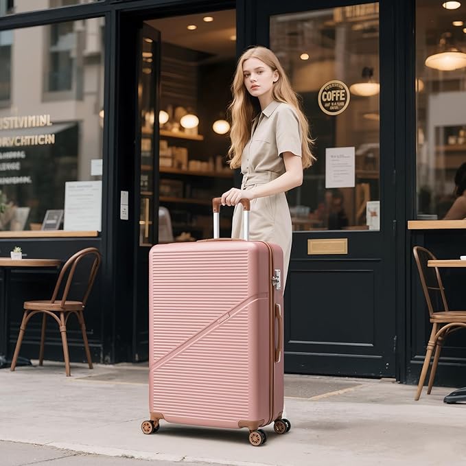 5 Piece Luggage Sets with Spinner Wheels, Hardshell ABS Suitcase Set with Tsa Lock, Lightweight Hardside Waterproof Travel Suitcases for Men Women, RoseGold (20"/24"/28")