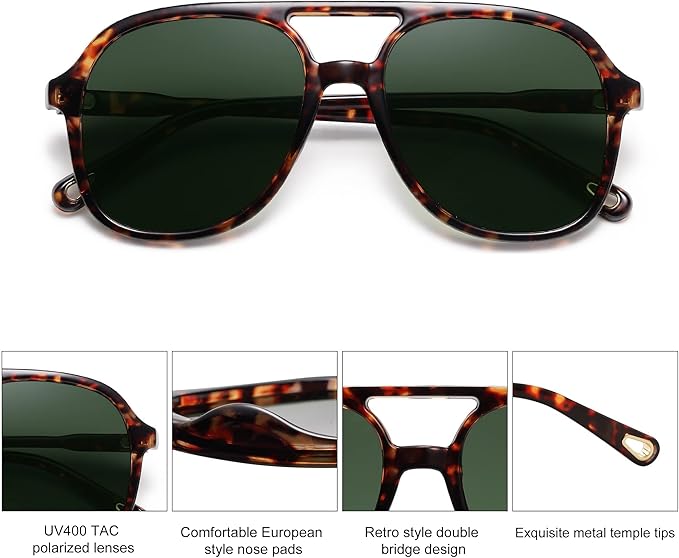 SOJOS Retro Polarized Aviator Sunglasses Womens Mens Classic 70s 80s Vintage Trendy Square Aviators SJ2174