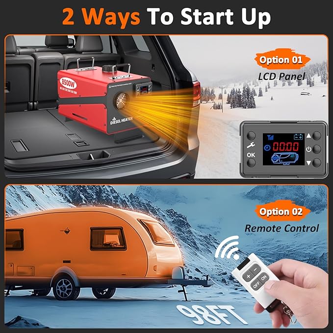 8500W Diesel Heater, All-in-One 12V/24V/110V Portable Parking Heater with Remote Control & LCD Monitor for Truck, RV, Camper, Boat, Garage, Fast Heating, Low Noise