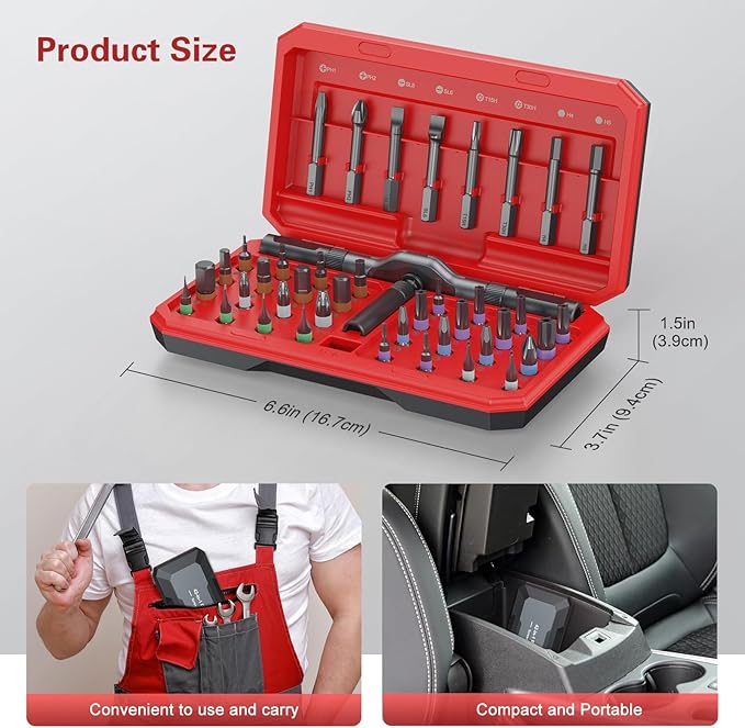 Bomivoi 42 in 1 Magnetic Screwdriver Set, DIY Ratchet Screwdriver Set, Multi Bit Magnetic Drive Set with Detachable Ratchet Handle, Portable Compact Repair Tool Kit for Furniture Computer Bicycle Red
