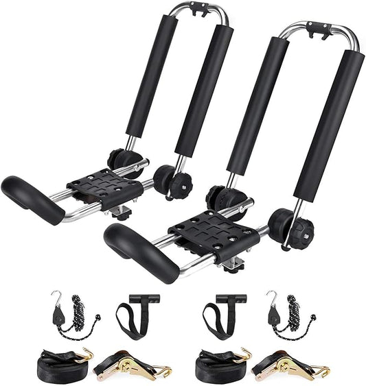 J-Bar Rack Roof Top Mount with 16 Ft Ratchet Lashing Straps, Folding Carrier for Your Canoe, SUP and Kayaks on SUV Car Truck