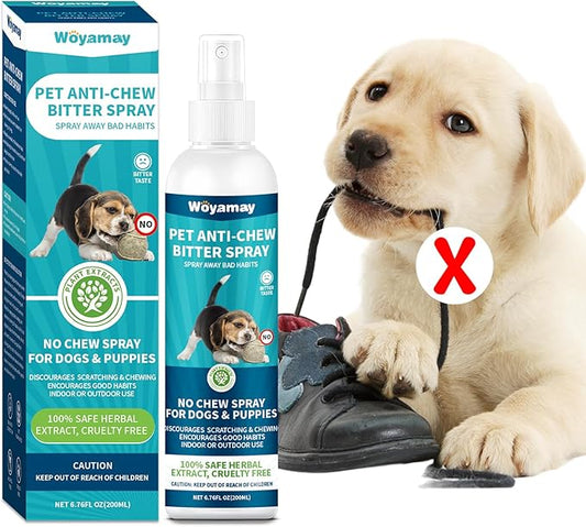 Woyamay No Chew Spray for Dogs 200ML, Bitter Apple Spray for Dogs Stop Chewing Licking of Furniture, Shoes, Bandages, Dog Training & Behavior Aids Spray, Indoor & Outdoor Use, No Alcohol & Trace