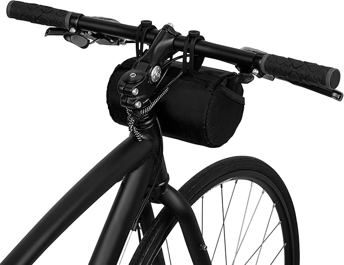 Oso Supply Co Handlebar Bike Bag – Water-Resistant Hard Shell with Quick-Access Zipper, Side Mesh Pockets, and Spacious Storage – Ideal for Cycling, Commuting, and Adventure Rides (Black)