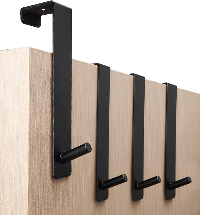 ARTOYS Over-The-Door Hooks, 4-Pack Black - No Drill Stainless Steel Hanger for Towels & Coats, Holds 50 lbs, Fits Standard 1-3/8" (35mm) Doors