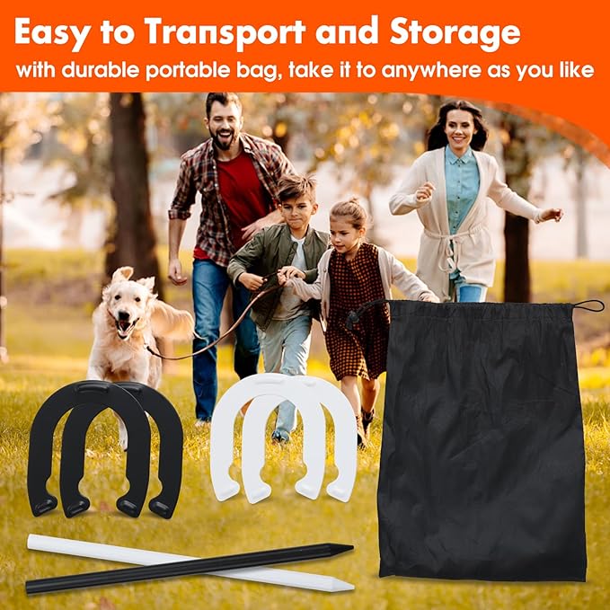 Horseshoes Outside Game for Children, Steel Horse Shoes Game Kit Outdoor Games for Kids Teens Family Portable for Backyard Yard Lawn Camping Beach Party