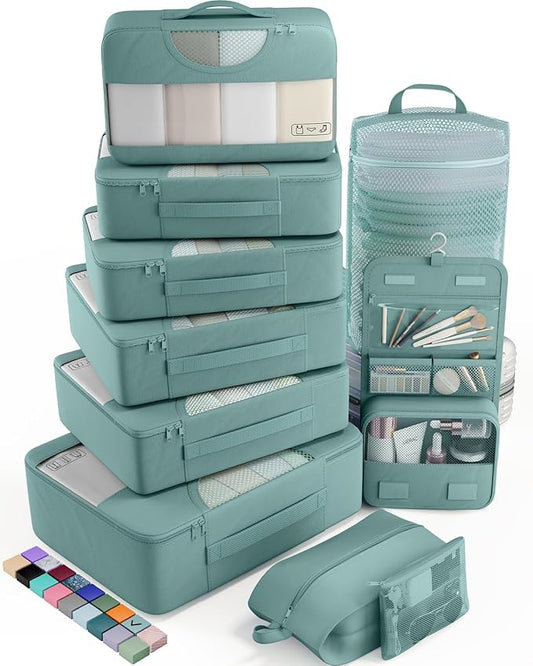 Veken 10 Set Packing Cubes for Travel Essential, Suitcase Organizer Bags in 4 Sizes, Carry-On Luggage Accessories with Large Laundry & Hanging Toiletry Bag, Must-Have for Airplane, Road Trip & Camping