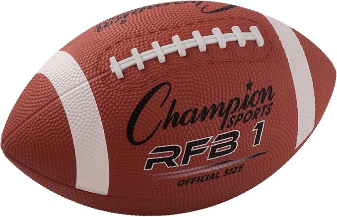 Champion Sports Rubber Football – Durable All-Weather Football with Enhanced Grip - Backyard Play & Training – Pee Wee to Official Sizes