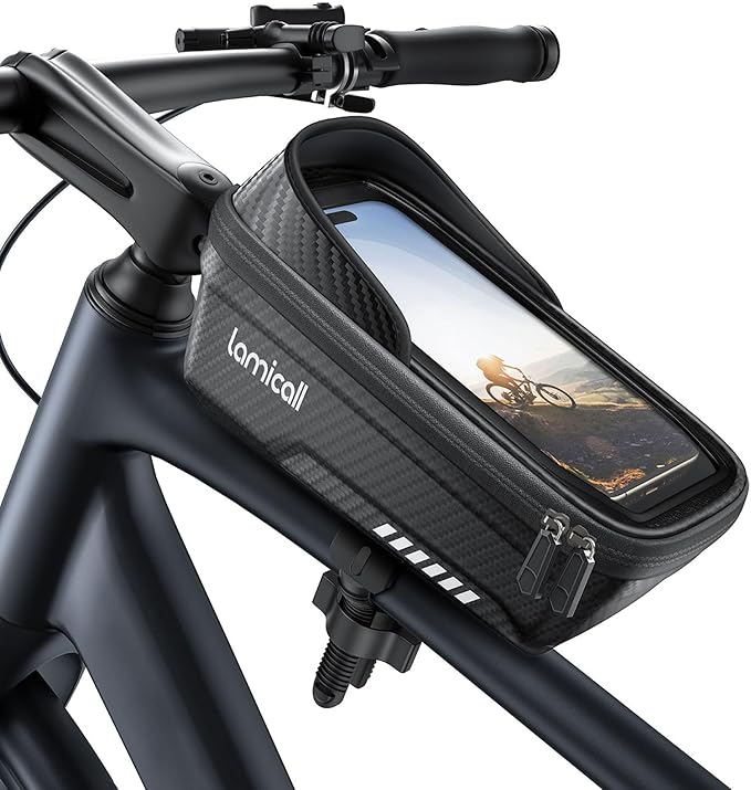 Lamicall Bike Frame Bag Waterproof - [1s Release] [2 in 1] Bike Phone Mount Holder, Bicycle Top Tube Bag, Cycling Pouch with Rain Cover, Bikes Accessories Gifts for Phones Under 7"