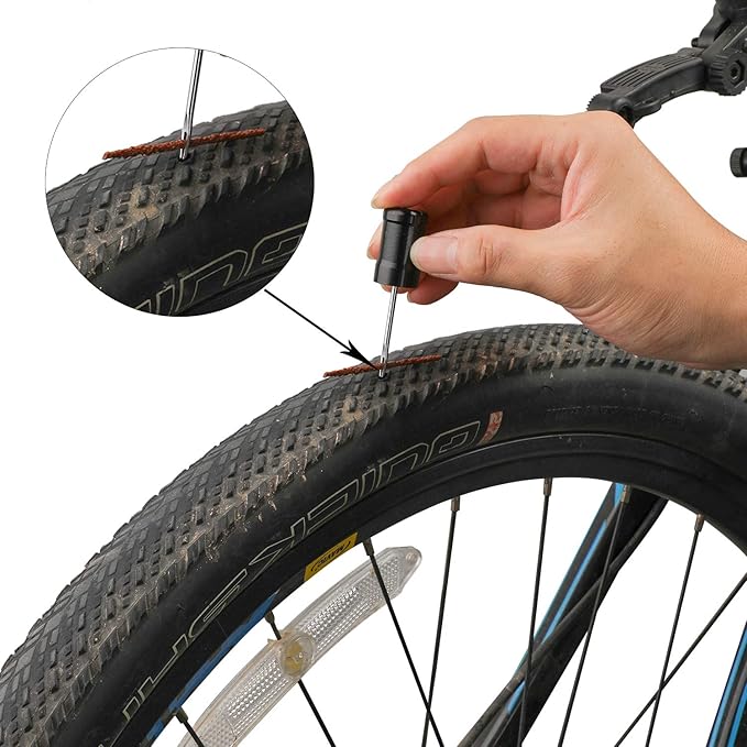 Oumers Tubeless Bike Tire Repair Tool Kit, Bike Tire Punctures with 5PCS Bacon Strips Plus Insertion Tool Tire Repair Fork Reamer