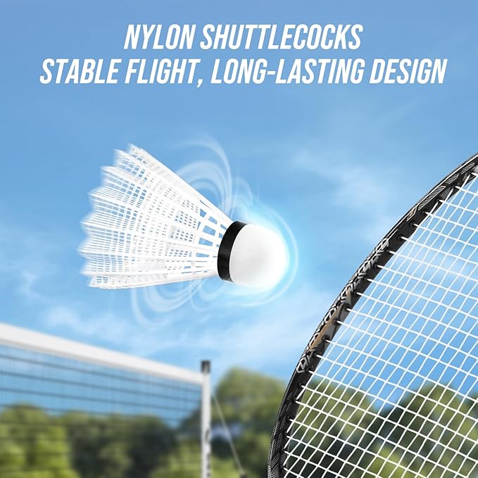Badminton Set for Backyard, Outdoor Badminton Net with Anti-Sag Design, 4 Professional Badminton Rackets, 4 Shuttlecocks and Carry Bag for Lawn or Beach