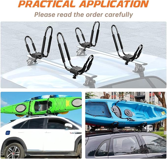 Kayak Roof Rack, 2 Pair J-Bar Roof Rack with 4 Ropes. Heavy Duty Kayak Roof Carrier for Your Canoe SUV and Trucks