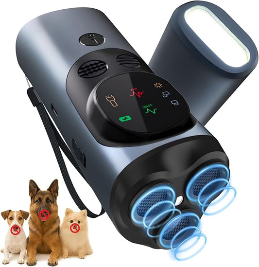 FamilyKit Dog Bark Deterrent Device, 3X Ultrasonic Rechargeable Anti Barking Device for Dogs, 50FT Range Barks No More, Training Bark Control with LED Flashlight, Indoor & Outdoor