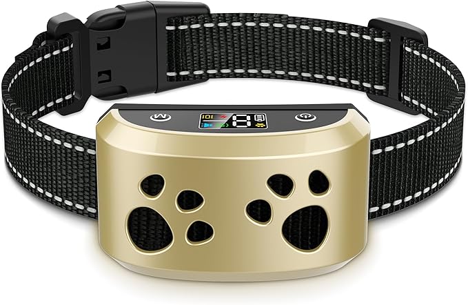 Dog Bark Collar for Medium Large Dogs, Automatic Bark Device with Rechargeable Barking Collar with 8 Adjustable Sensitivity, 4 Training Modes Adjustable Anti Barking for Large Dogs 15-120lbs, Gold