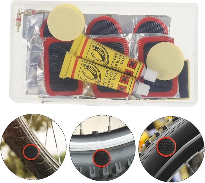 Multi-Function Bike Tire Repair Kit with Cold Adhesive Patches Tire Scraper Dual Glue Bottles for Efficient Inner Tube Repair and Outdoor Use