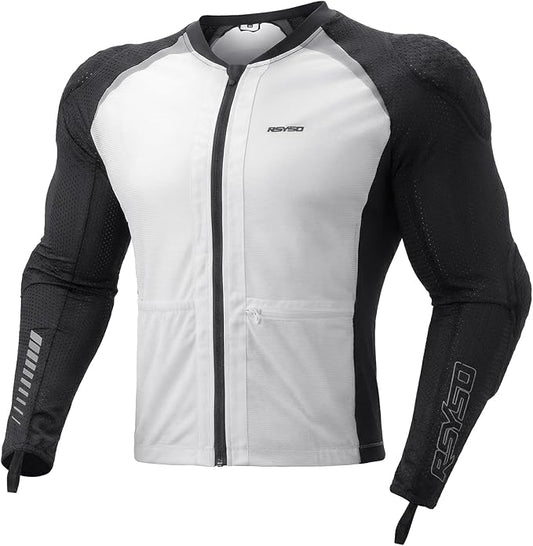Men's Armored Motorcycle Shirt with CE Certified Protective Mesh Motorcycle Jacket Men with Reflective Strips, All Season Motorcycle Riding Shirt for Motorcycle Bicycle Scooter Riding Gear White