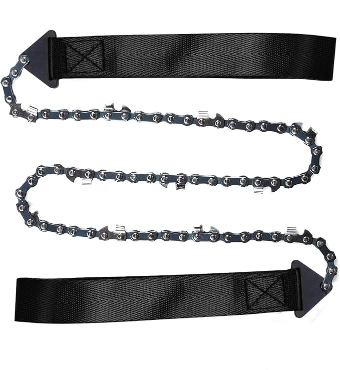 Sucrain Pocket Chainsaw with Paracord Handle, Folding Chain Hand Saw, Emergency Outdoor Survival Gear for Camping, Hunting, Hiking, Cutting Wood & Tree (Black, 11 Teeth, 24'' Long)