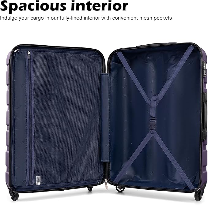 Coolife Luggage スーツケース 機内持込 旅行用品 キャリーバッグ キャリーケース 軽量 ハードシェル TSAロック搭載 (パープル, 20/24/28)