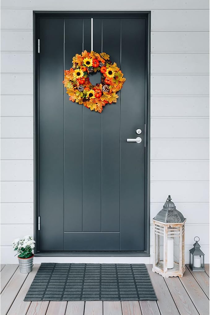 Hotop 15 Inch Wreath Hangers for Front Door Wreath Doors Hangers Steel Material Clothes Towel Hooks Holder Over The Door Hanger Hooks 2 Pcs for Christmas Halloween Front Decorations(White)
