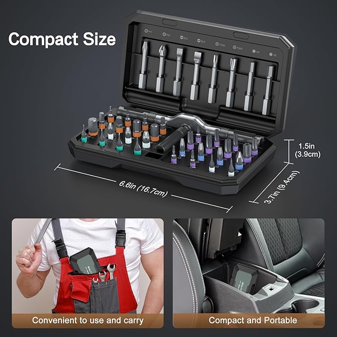 Bomivoi 42 in 1 Magnetic Screwdriver Set, DIY Ratchet Screwdriver Set, Multi Bit Magnetic Drive Set, Detachable Ratchet Handle, Portable Compact Repair Tool Kit for Furniture Computer Bicycle Black
