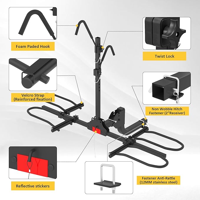 Hitch Bike Rack,Wobble Free Smart Tilting Folding Bicycle Car Racks for Standard,Fat Tire E-Bike Rack for Tow Hitch, 2-Bike 200 lbs Capacity, 2 inch Receiver