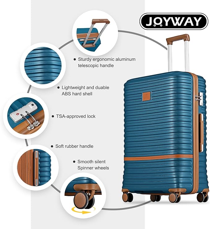 Joyway 28インチ スピナーホイール付きスーツケース、軽量ハードシェル大型スーツケース、TSAロック付き3点セット、ブルー