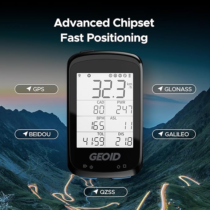 GEOID CC500 Bike Computer GPS, Wireless Bike Speedometer, ANT+ Bluetooth 2.5 Inch Bicycle Computer,IPX6 Waterproof Cycling Computer with Auto Backlight