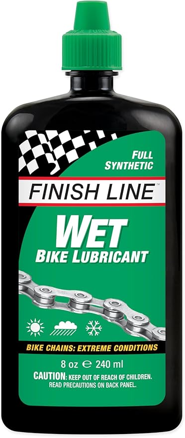 Finish Line Wet Bicycle Chain Lube – Long-Lasting Wet Style Lubricant for Road, Mountain, and Gravel Bikes – Reduces Friction and Repels Water – 8oz Drip Bottle
