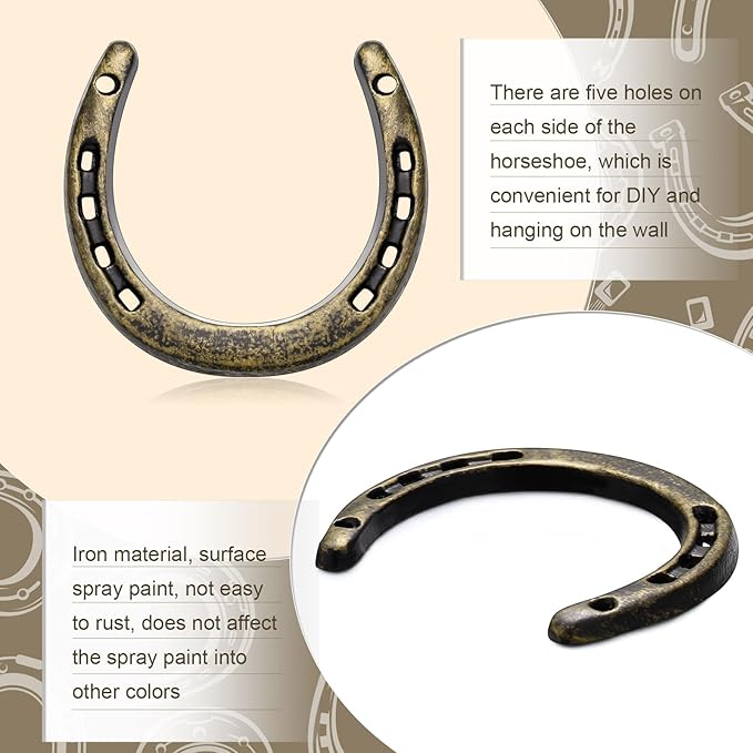 Shimeyao 10 Pcs Horseshoe Bulk Cast Iron 4.5 x 4.3 Inch Horseshoes for Adults Wall Hung Good Luck Handmade Decorations Horse Theme Party Wedding Birthday Supplies (Bronze)