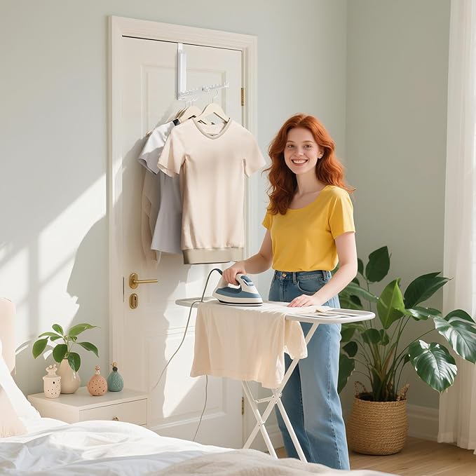 BAKON Over The Door Hooks, Small Space Double Folding Portable Over The Door Drying Rack for Laundry, Bathroom, Bedroom, Travel Storage and Drying (1Pack, White)