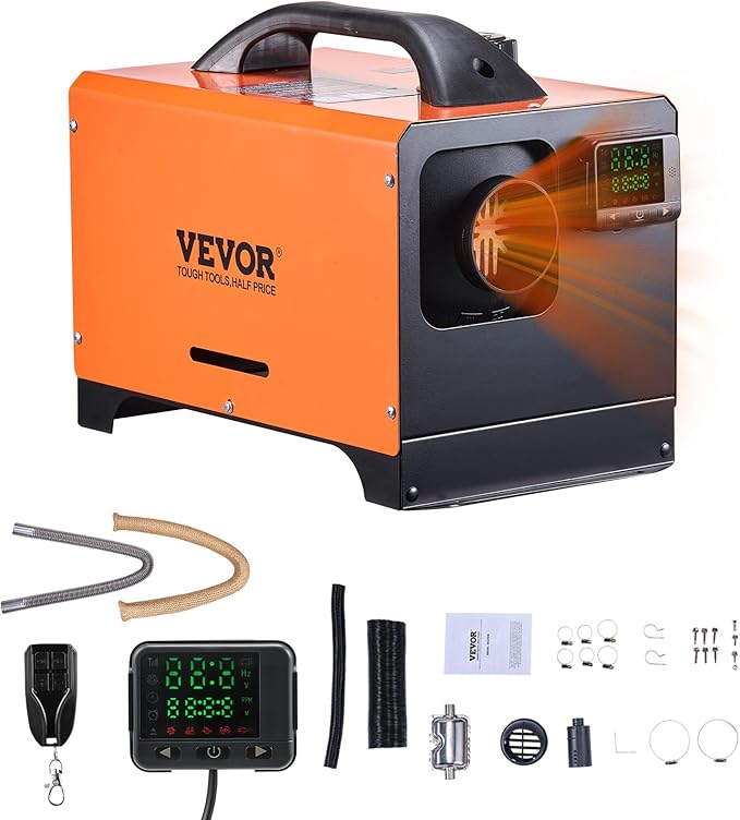 VEVOR ディーゼルヒーター、12V オールインワン ディーゼルエアヒーター、リモコンとLCDディスプレイ付き、5L燃料タンク急速加熱ポータブルディーゼルパーキングヒーター、RV、トラック用、8KW、ベーシック、オレンジ