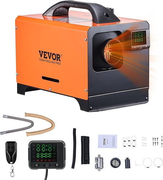 VEVOR Diesel Heater, 12V All-in-one Diesel Air Heater with Remote Control and LCD Display, 5L Fuel Tank Fast Heating Portable Diesel Parking Heater for RV, Truck, 8KW, Basic, Orange