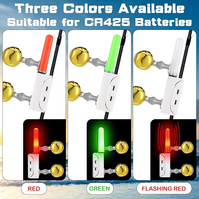 6 Pcs Fishing Glow Sticks LED Fishing Pole Light Night Fish Alert Glow Stick with 8 Pcs Rechargeable CR425 Battery and Battery Charger