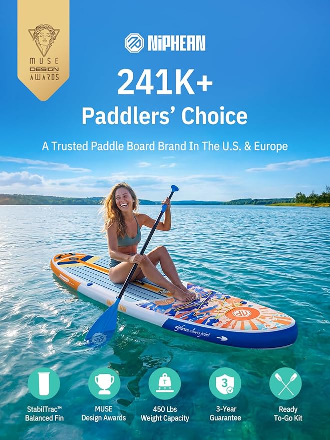 Niphean Inflatable Stand Up Paddle Board with SUP Accessories, Anti-Slip EVA Deck, 10’6’’ Inflatable Paddle Boards for Adults & Youth of All Skill Levels