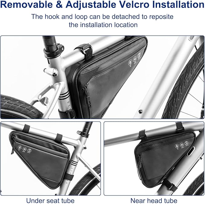 2L Bike Frame Storage Bag with Water Resistant Reflective ,Bike Tire Repair Tool Kit,Mini Bike Pump,16 in 1 Multitool & Bicycle Tyre Lever Patch Repair Tool Accessories Set for Mountain Road Bike, MTB