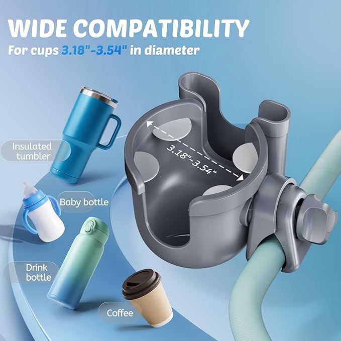 Guiseapue Cup Holder for Walker: Stroller Cup Holder Attachment with Phone Holder, Wheelchair/Stroller Accessories for Uppababy, Nuna, Doona, Rollator, Bike, Scooter, Baby Travel Essential