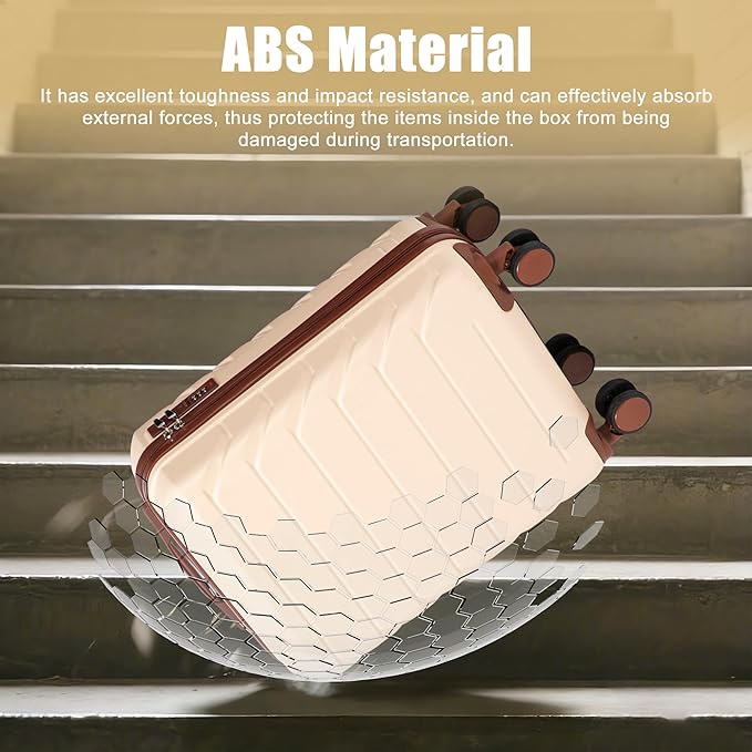 20 Inch ABS Hard Shell Travel Checked Luggage With Combination Lock, Beige