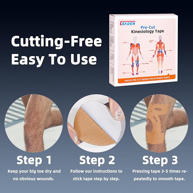 IEADEN Precut Kinesiology Tape for Knees, 10 Strips - Knee Support & Stability, Knee Pain Relief Athletic Tape - Waterproof & Elastic, Breathable Hypoallergenic Latex-Free Tape, Beige