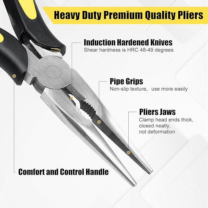 Premium Long Needle Nose Pliers-6’’, Paper Clamp Precision, High Carbon Steel, Soft Grip with Wire Cutter, Long Nose Cutting Pliers for Home, Fishing, Jewelry, Crafts,2pcs
