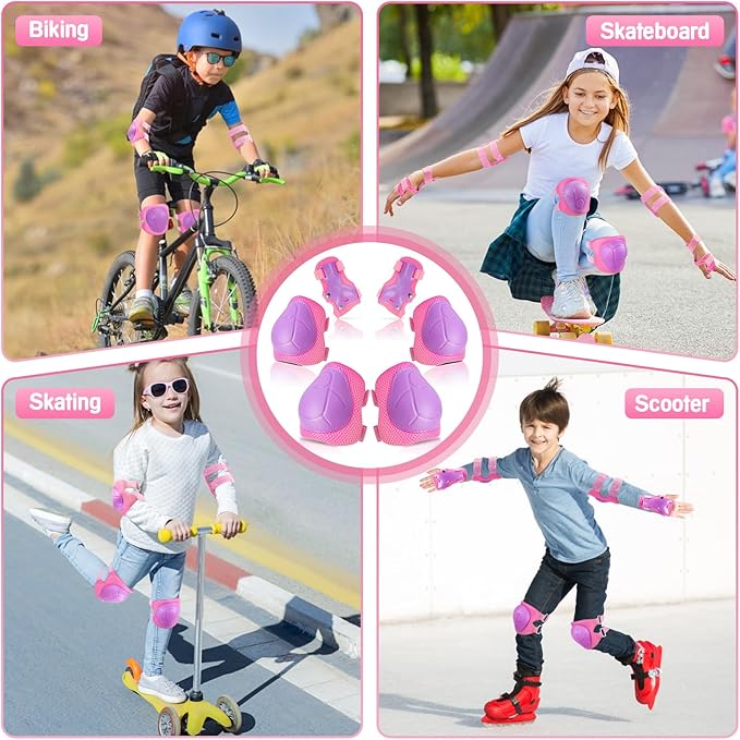 Wemfg Kids Protective Gear Set Knee Pads for Kids 3-14 Years Toddler Knee and Elbow Pads with Wrist Guards 3 in 1 for Skating Cycling Bike Rollerblading Scooter