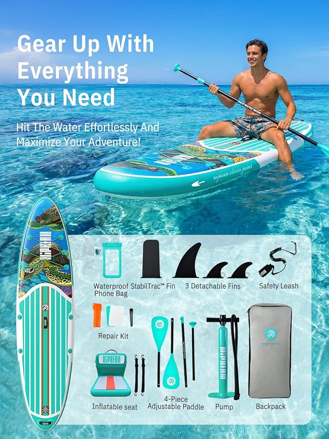 Niphean Inflatable Stand Up Paddle Board with SUP Accessories, Anti-Slip EVA Deck, 10’6’’ Inflatable Paddle Boards for Adults & Youth of All Skill Levels