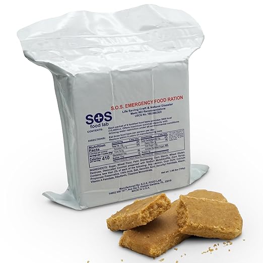 SOSフーズラボ社 185000825 S.O.S.レーション 緊急用3600カロリー食糧バー - 3日/72時間パッケージ、賞味期限5年、高さ5インチ、幅2インチ、長さ4.5インチ、ホワイト