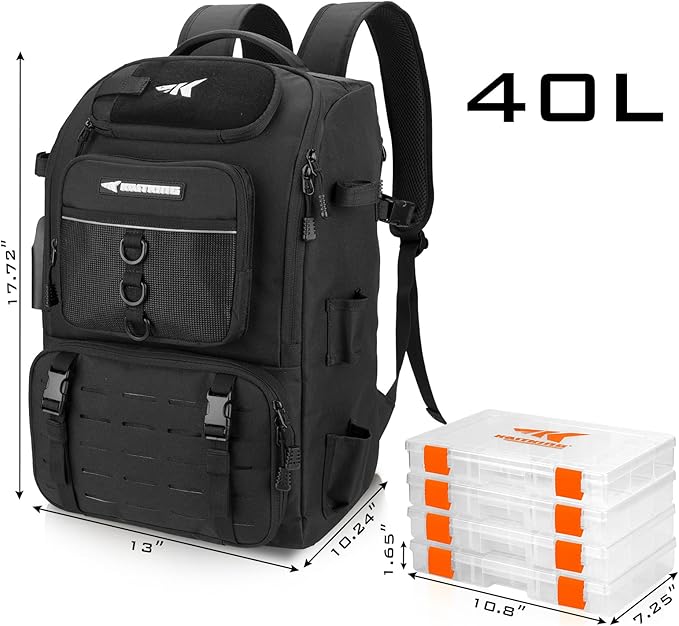 KastKing KarryAll Fishing Tackle Backpack with Rod Holder 4 Tackle Boxes,40/26L Tackle Bag Storage Fishing Gear and Equipment