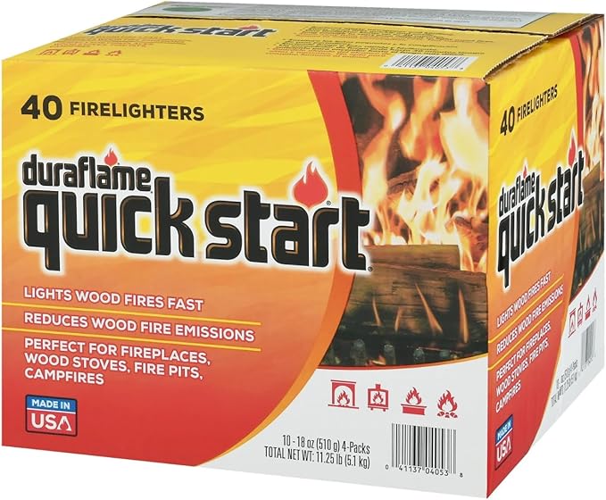 Duraflame Quick Start Firelighters – 40 Count Case | Instant, Clean & Reliable Fire Starting for Fireplaces, Grills, Fire Pits & Camping Adventures