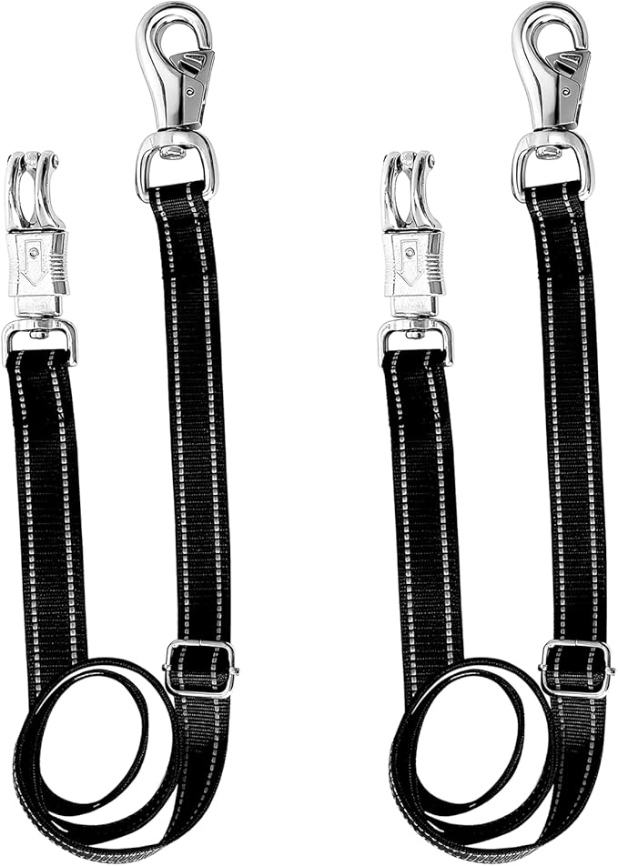 Cross Ties for Horses 2 Pack, Horse Trailer Tie with Panic Snap & Bull Snap, Adjustable Nylon Cross Tie Adjusts 44.5" to 78.7" for Horse Supplies, Black