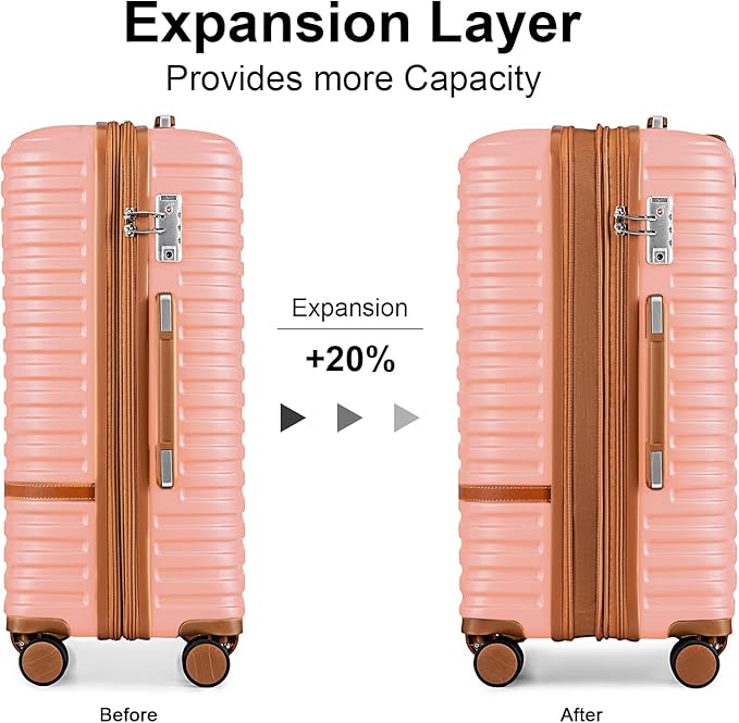 Joyway Luggage Set 3 Piece Suitcase Sets with Spinner Wheel,Hardside Expandable Travel Laggage with TSA Lock (13/20/24/28 Pink brown