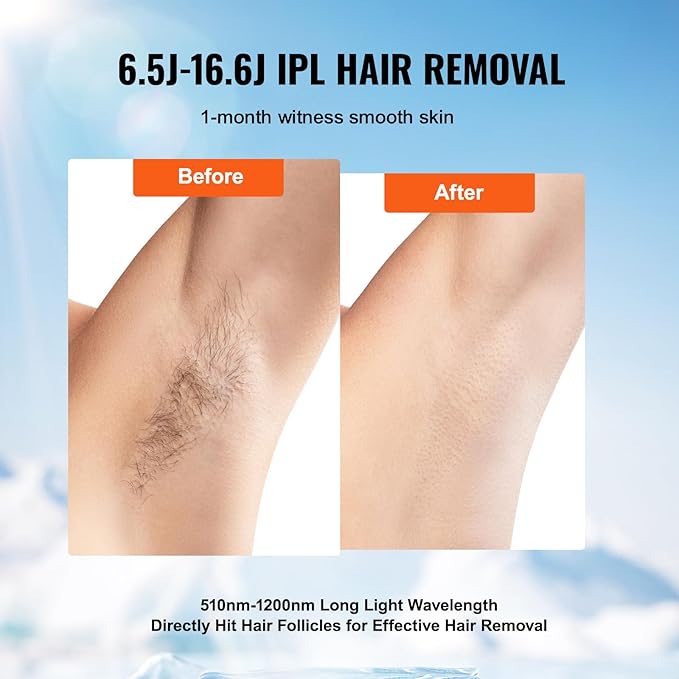 VEVOR Intense Pulsed Light (IPL) System Hair Removal, IPL Hair Removal for women and men, Permanent Sapphire Cooling Hair Removal Device for Nearly Painless Home Use, Auto/Manual Modes